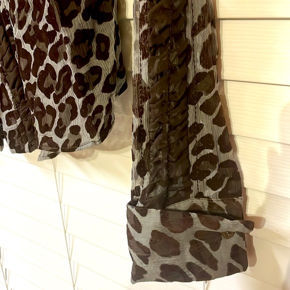 Gorgeous ANNA MOLINARI Black Grey LEOPARD Shear BLOUSE XS-S! - Picture 7 of 8